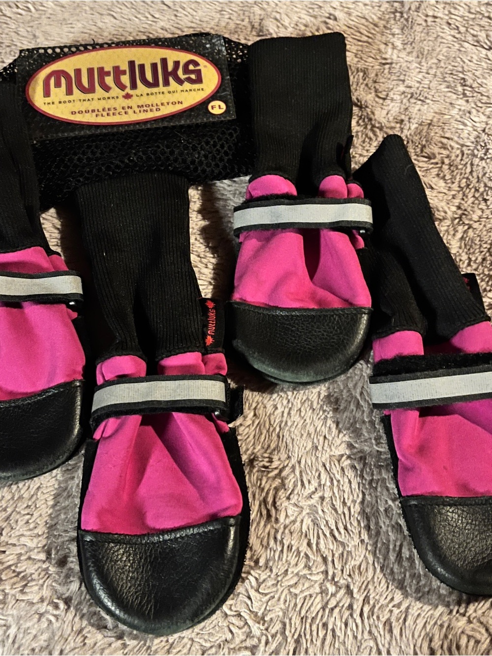 Pink & Black Waterproof Dog Boots with Reflective Strap